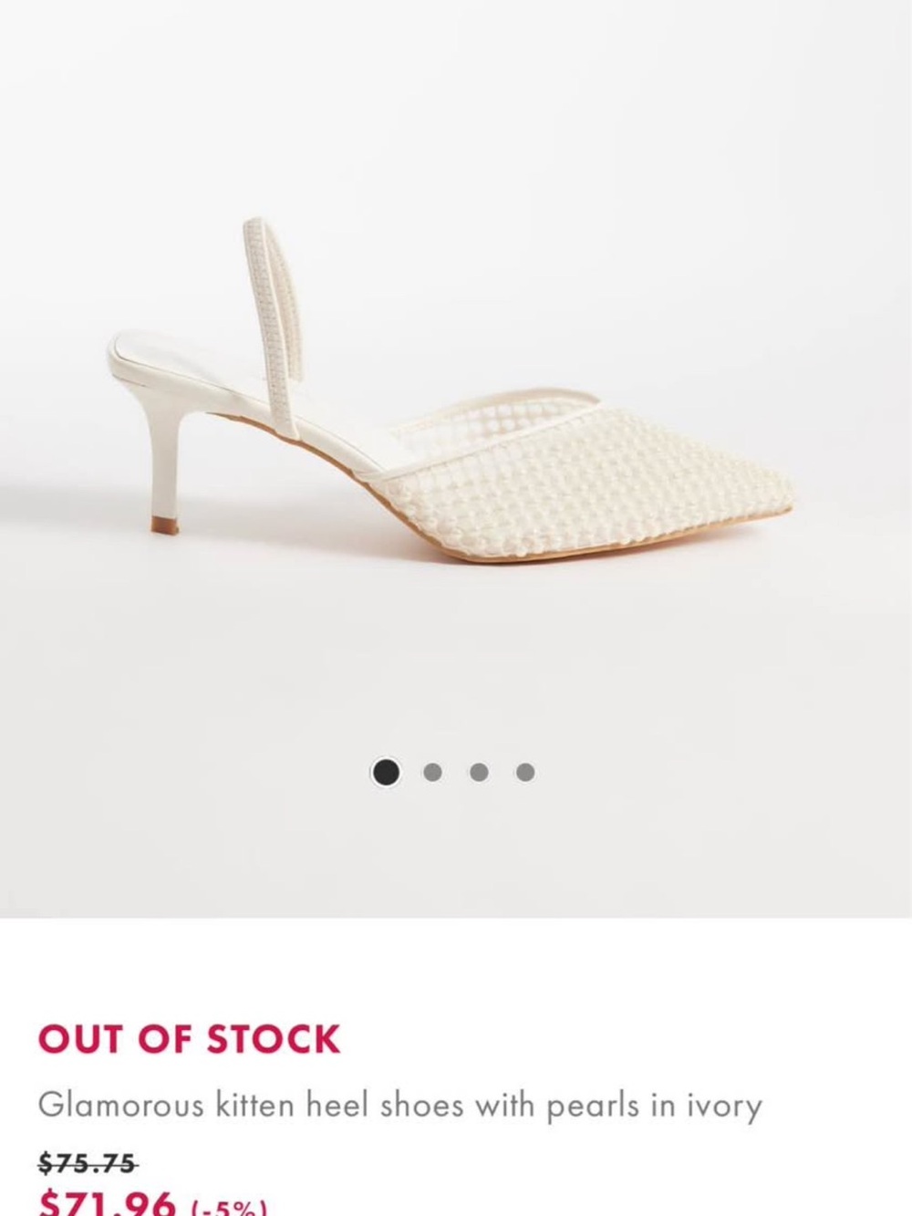 Ivory Pearl-Embellished Slingback Kitten Heels (asos)
